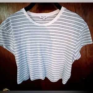 Splendid Navy Blue & White Supima Cotton & Model Boxy  Crop Tee